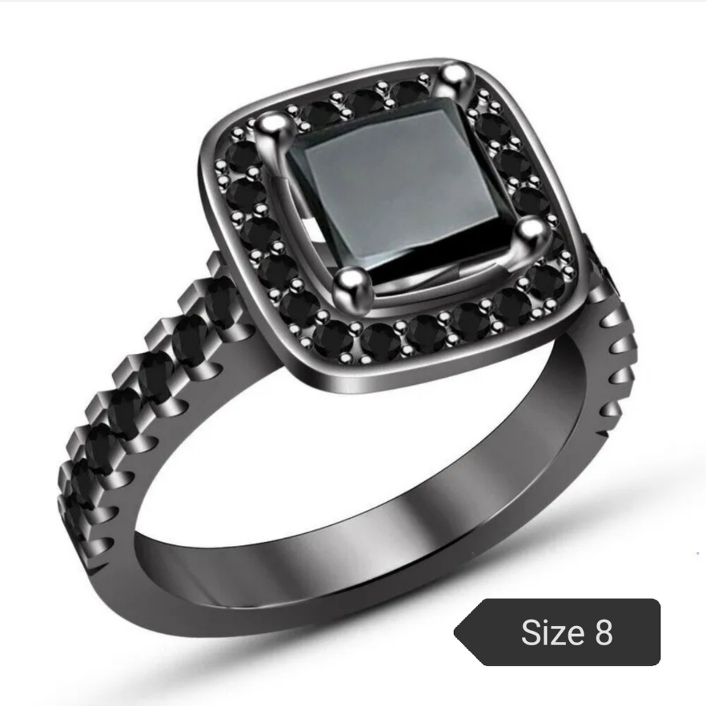 Princess Cut Black CZ Polished Gun Metal Fashion Engagement Ring